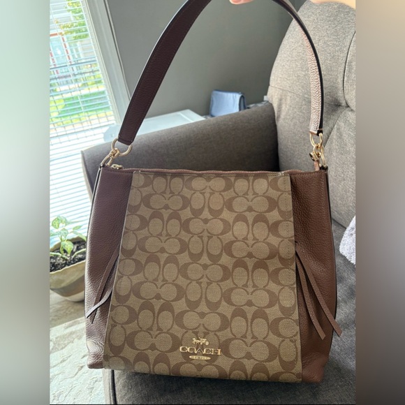 Coach Handbags - Authentic Coach Brown and Tan Signature Shoulder Bag - Like new